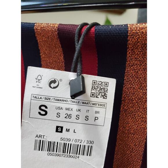 Zara Trafaluc Women's Multicolor Striped Polyester Wrap Knee Length Skirt Size S - Picture 8 of 11